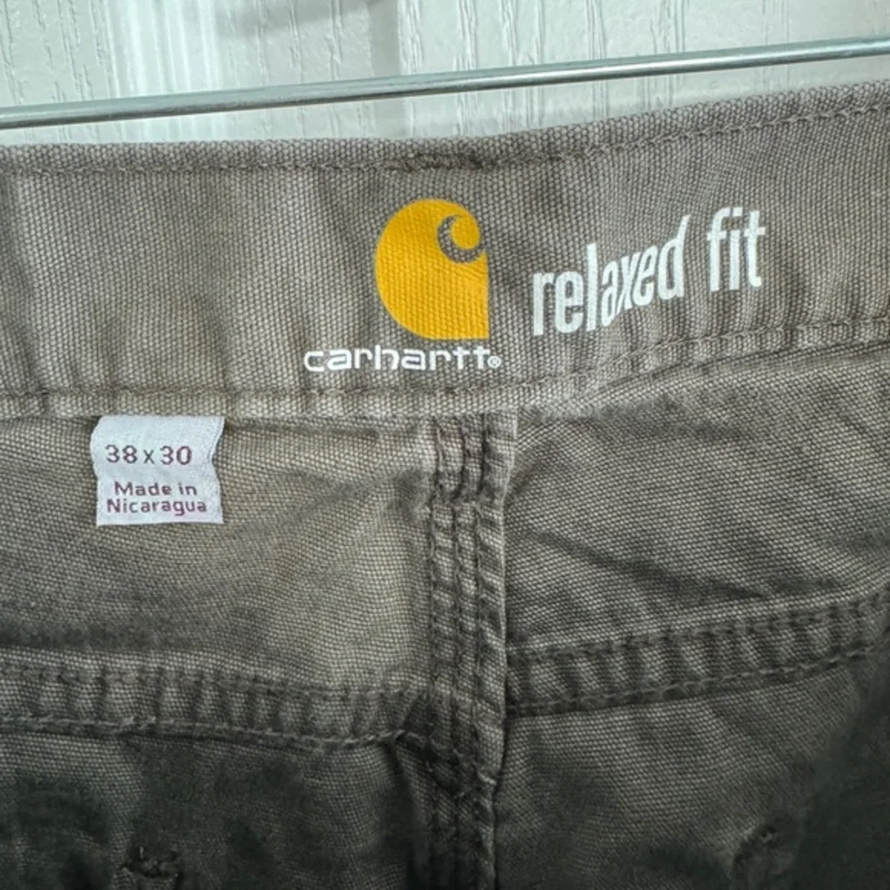 Carhartt Relaxed Fit Distressed Brown Carpenter Jeans Men's 38 X 30 Grunge Stain